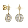Yellow gold diamond starburst drop medallion rhinestone earrings dangle