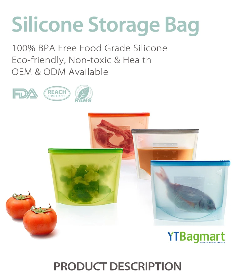 Food Preservation Kitchen Cooking Ziplock Seal Sandwich Reusable Silicone Food Storage Bag