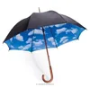 Printed Blue Sky No Folding Umbrella Two Layers Wooden Straight Umbrella