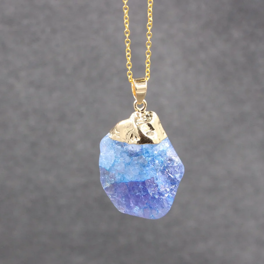 铜合金首饰不规则彩色项链链天然石首饰天然水晶石吊坠项链为妇女