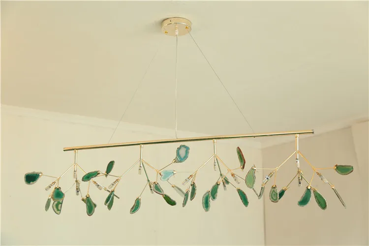 Nordic indoor lighting creative personality custom design wrought iron green agate chandelier large