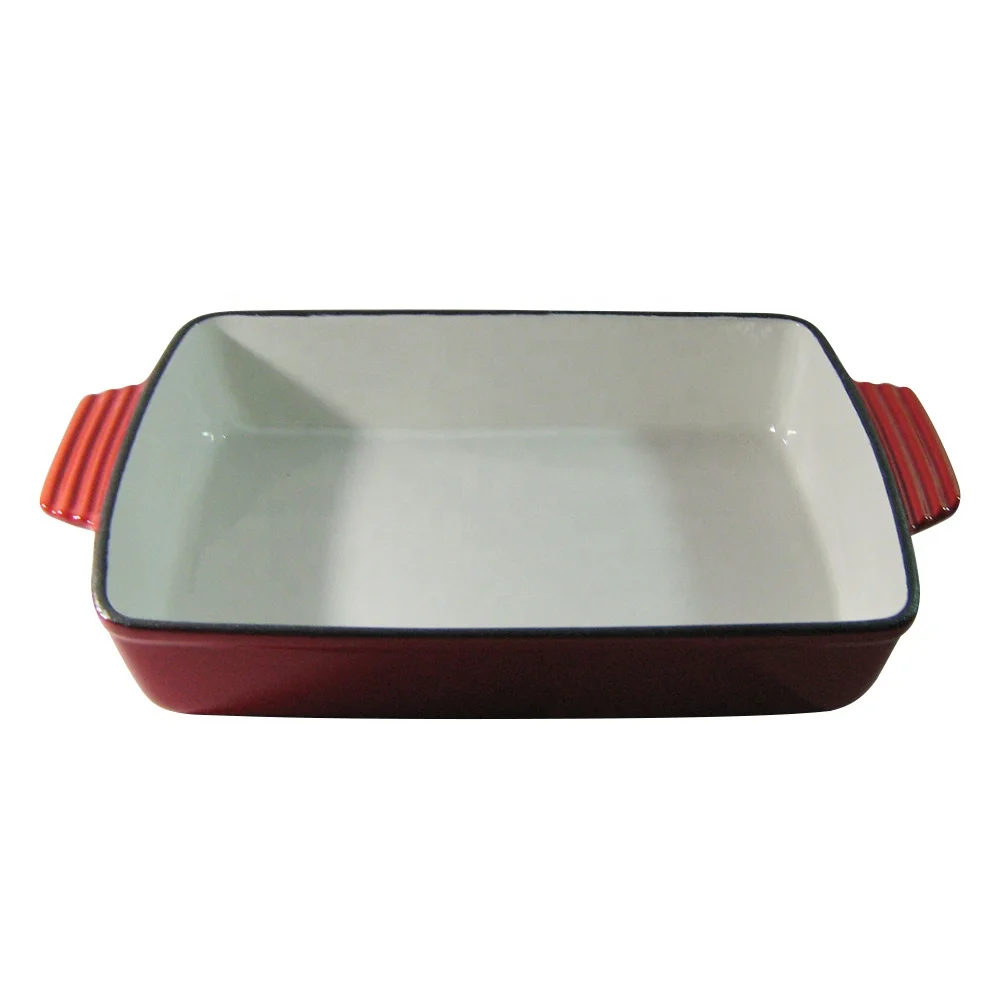 Enameled Cast Iron Deep Baking Dish Roaster Lasagna Pan Red,33*24cm