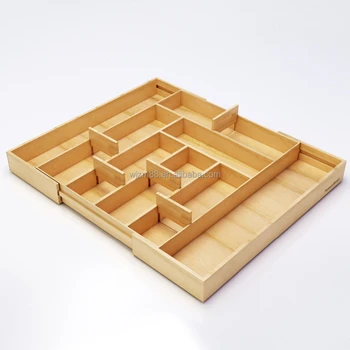 Bamboo Flatware Storage Tray Adjustable Dividers Tray Kitchen