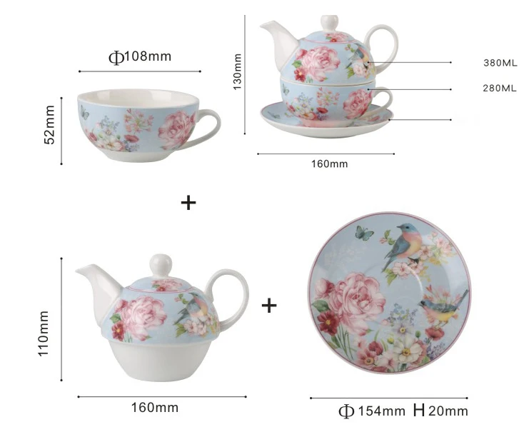 Ydy Factory Wholesale Cheap Royal New Bone 3pcs Ceramic Floral Tea Pot