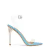 2019 Clear material ankle buckle strip clear stiletto heels kid suede women dress shoes sandals for lady