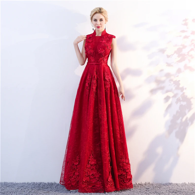 Chinese Wedding Dress Traditional Red Pattern Elegent Long Dress