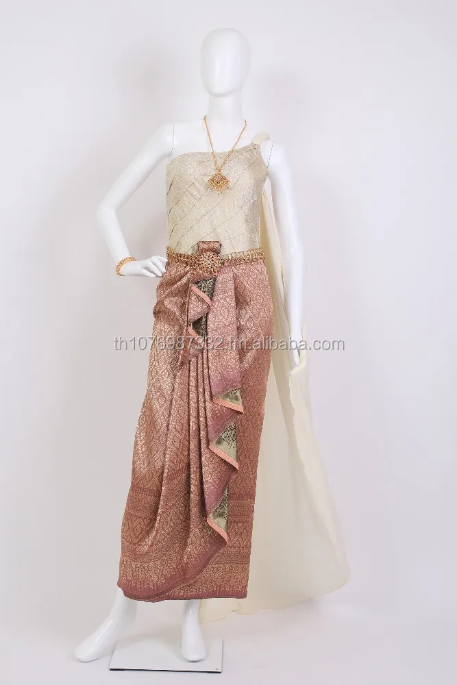 Cream Red Thai Traditional Dress Thai National Costume Thai