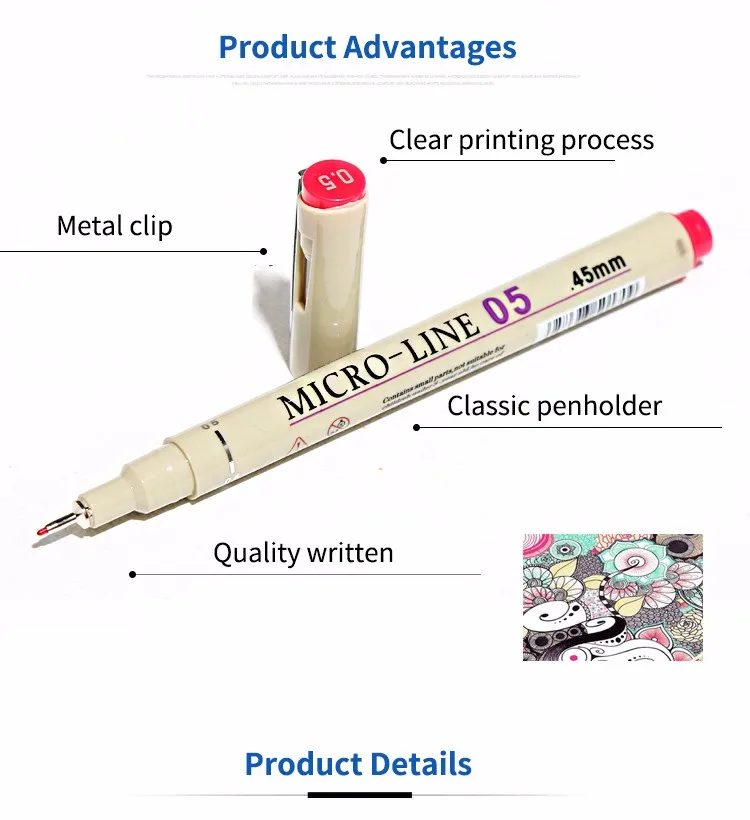 Superior 12 Colors Needle Drawing Pen 0.45mm Fineliner Animation Design