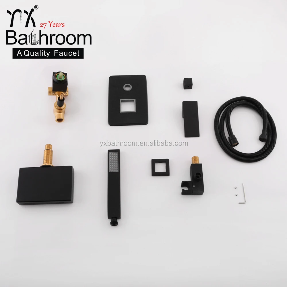 kaiping faucet Popular LED wall mounted bathroom sink taps brass matte black waterfall basin faucets