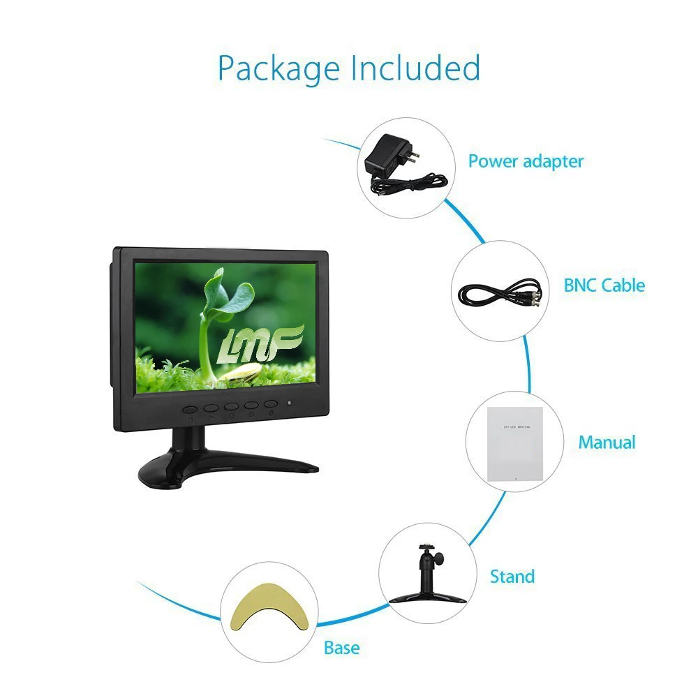 7 Inch 1024*600 Widescreen CCTV Security Monitor with VGA HD MI BNC AV Connection VESA Holes
