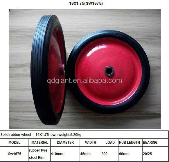 16in solid rubber tire with steel rim and ball bearing