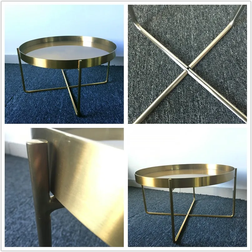 Round Shape Metal Iron Gold Color Folding End Side Table Buy Folding