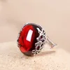 klq004 Yiwu Huilin Retro Thai silver mouth ring jade pith big gem garnet personality exaggerated wizard of ring