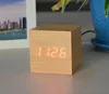 Mini Cube Wooden Clock Voice Control Electronic Desk Clock with LED Digital Table Watch Snooze Cute Alarm Clock for kid