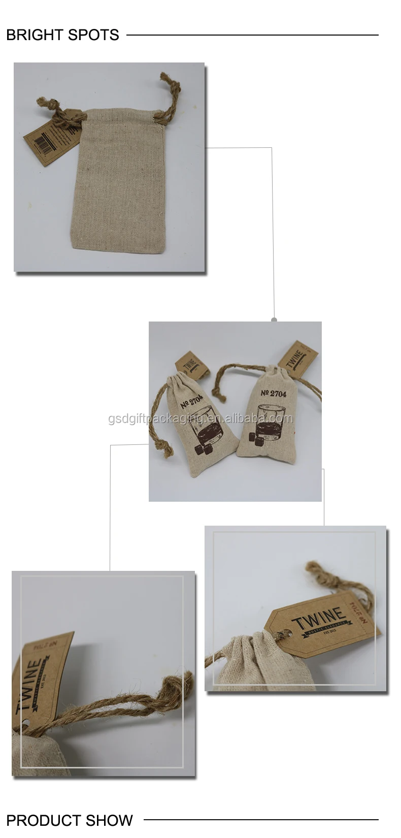 Wholesale  Natural Small Drawstring Gift Linen Bag With Custom Logo and Tag .jpg