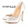 wedding bridesmaid white party sexy women lady ol shiny crystal rhinestone bow pointed toe stiletto pumps thin high heels