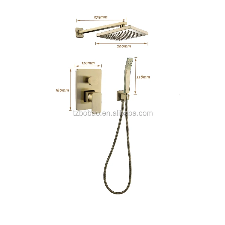 Luxury Brass Natural Color Bathroom Brass Concealed Square Shower Head and Shower Faucet