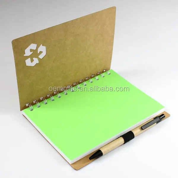 Promotional Customized Logo Spiral Notebook With Pen Kraft Paper Student Notebook