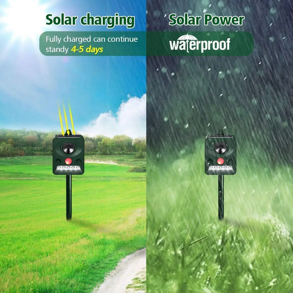 Outdoor Waterproof Solar Powered Ultrasonic Animal Repeller with PIR Sensor Protect Your Yard Lawn Garden