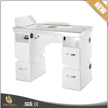 Ts 7309 White Nail Salon Glass Top Manicure Table With Exhaust Fan