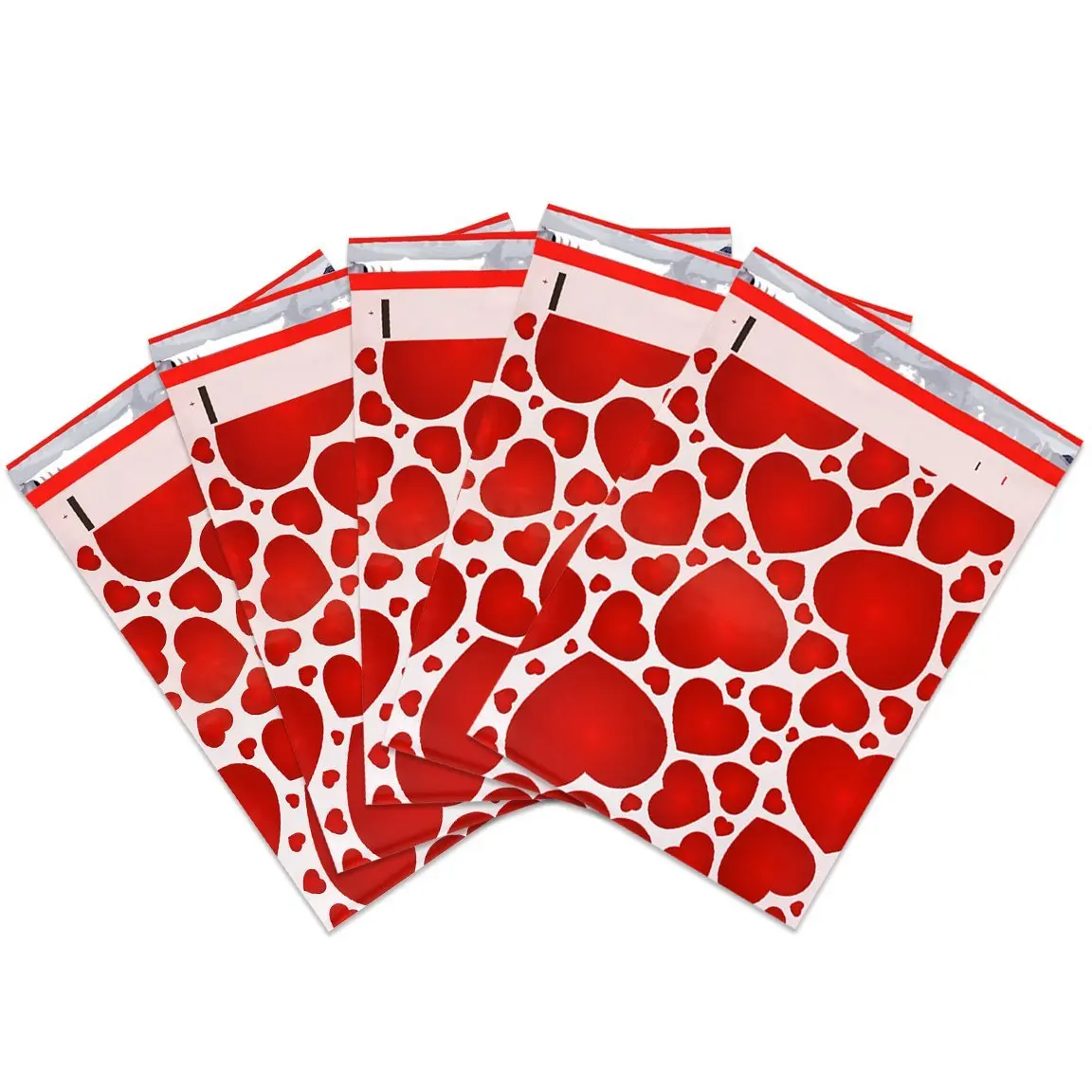 Beauticom (200 Pieces) 10" X 13" Red Hearts Designer Poly Mailers Shipping Envelopes Boutique Custom Mailers Gift Envelopes
