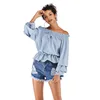 Sexy womens waist-controlled bubble sleeve off shoulder blouses chiffon tops elegant