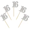 Free Shipping 24 PCS Gold Silver Black Glitter Sweet 16 Birthday Cupcake Picks Number 4 Cupcake Toppers