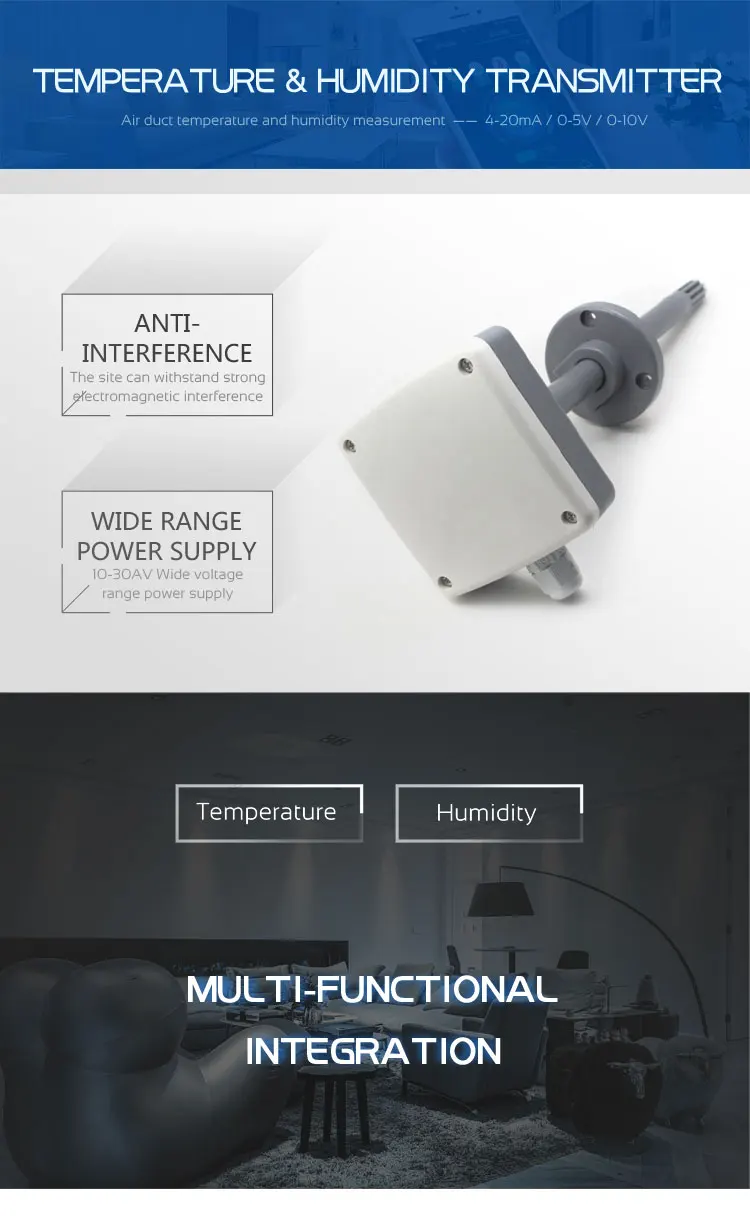 Analog 0-5V 0 10v 0-10V 4-20ma duct humidity temperature sensor for container ventilation