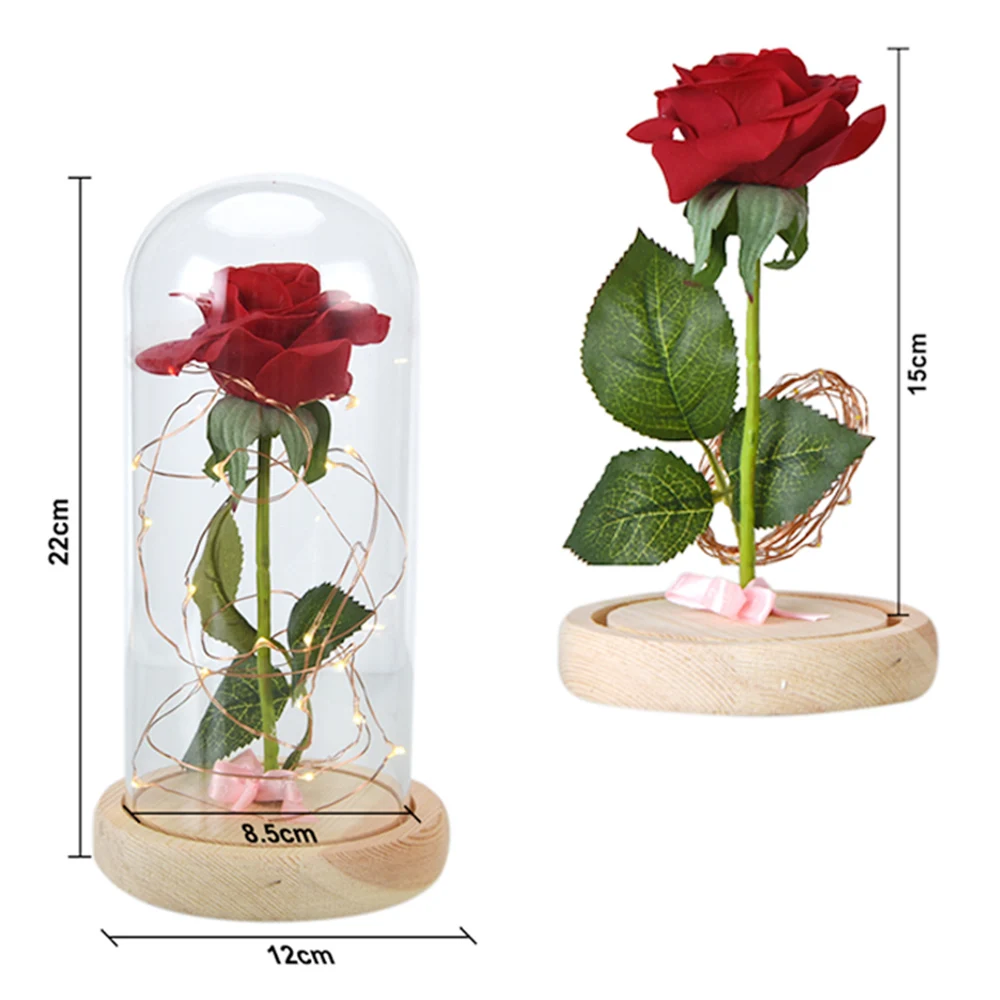 2018 New Products Red rose gifts Red Roses Flower with Led Lights in Glass Dome