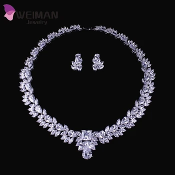 White Gold Plated Marquise Shape Cz Diamond Choker Necklaces And White Gold Plated Marquise Shape Cz Diamond Choker Necklaces And Earrings Jewelry Sets For Women