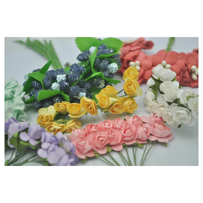 Wholesale Paper Craft Mini Paper Flower Rose Artificial Flower For Diy Craft Scrapbook