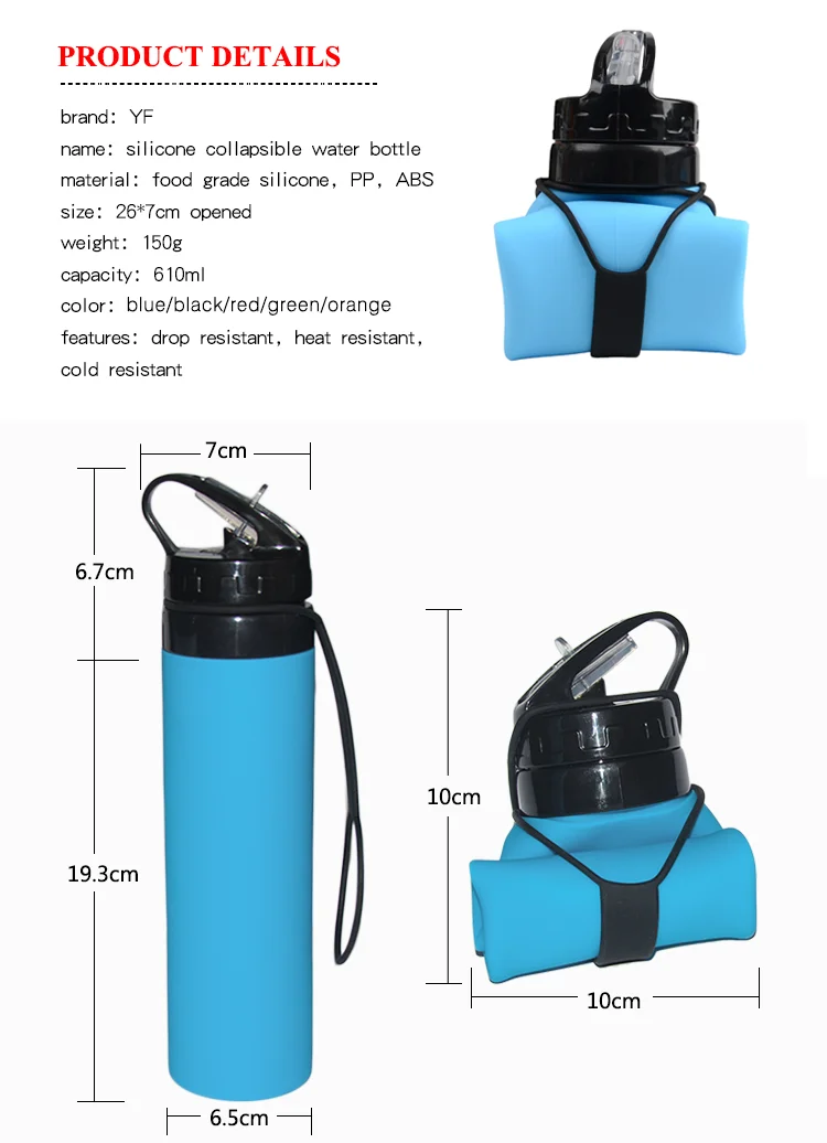 Wholesale BPA Free Private Label Protein Shaker Sport Foldable Drink Bottle Silicone Collapsible Water Bottle