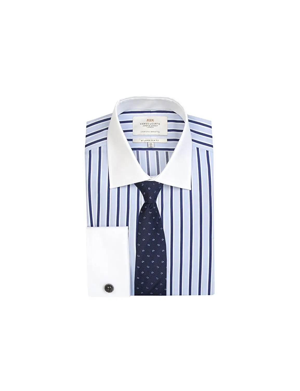 Hawes /& Curtis Womens Blue /& White Multi Stripe Fitted Shirt Single Cuff
