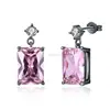 2019 New High Quality Black Gold Plated AAA Zircon Stone Earrings Pink Color Square Diamond Wedding Drop Earrings For Women