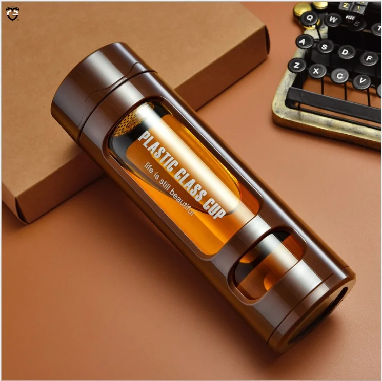 Antifall Plastic Sleeve Double Wall Bottle Tea Infuser Crystal Glass