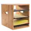 3 Tier Bamboo and Black Metal Office Document Organizer Trays
