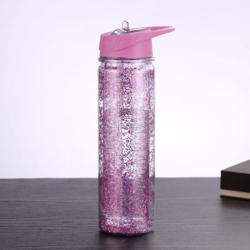 Zogift 550ml Double Wall Bpa Free Glitter Plastic Drinking Water Bottle