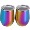 2019 Hot Sale 12 oz Double-insulated Stemless Glass/Stainless Steel Rainbow Tumbler Cup with Lids for Wine, Coffee, Drinks