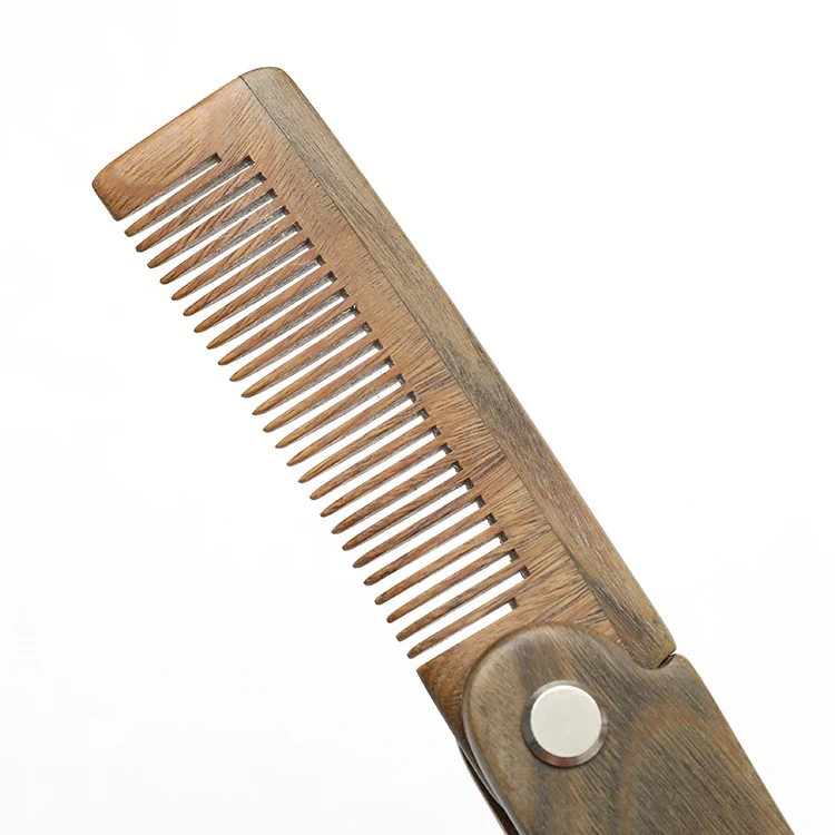 Amazon private label green sandalwood foldable beard comb.JPG