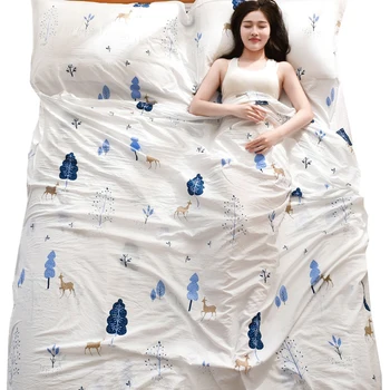 Printed Double Sleeping Bag Liner Lightweight Sleep Sack Convenient Printed Double Sleeping Bag Liner Lightweight Sleep Sack Convenient For Camping Travel Hotel