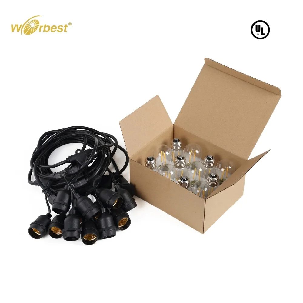 48FT Outdoor Light String E26 S14 Edison Bulb included Christmas Waterproof Connectable LED String Light