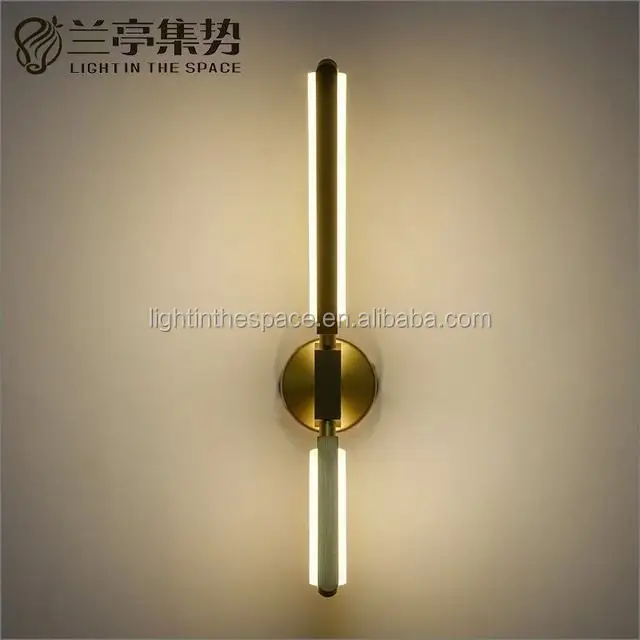 Nordic Style Modern Design Golden Strip Bar Brushed Aluminum LED Wall Lamp with Bulbs