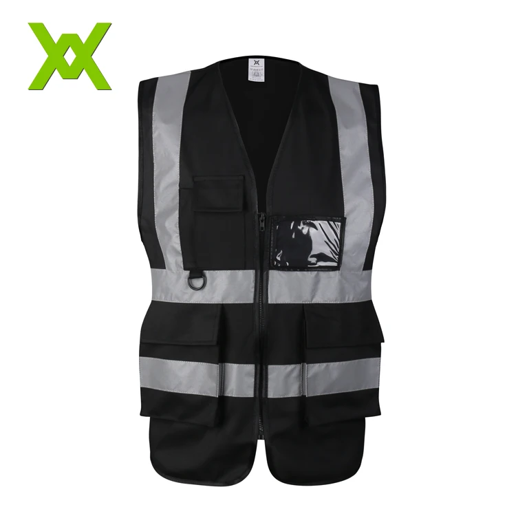 Black High Visibility Tape Smock Reflective Safety Vest With Pockets