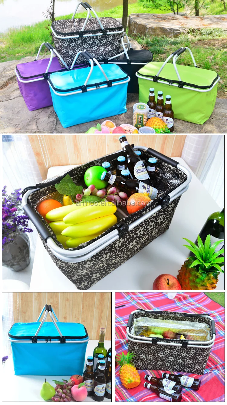 Large Family Size Insulated Folding Collapsible Thermal Picnic Basket ...