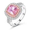 Classic Engagement Wedding Copper Ring Micro CZ Pave Big Square Pink Zircon Crystal Rings Bridal Jewelry (KRG032)