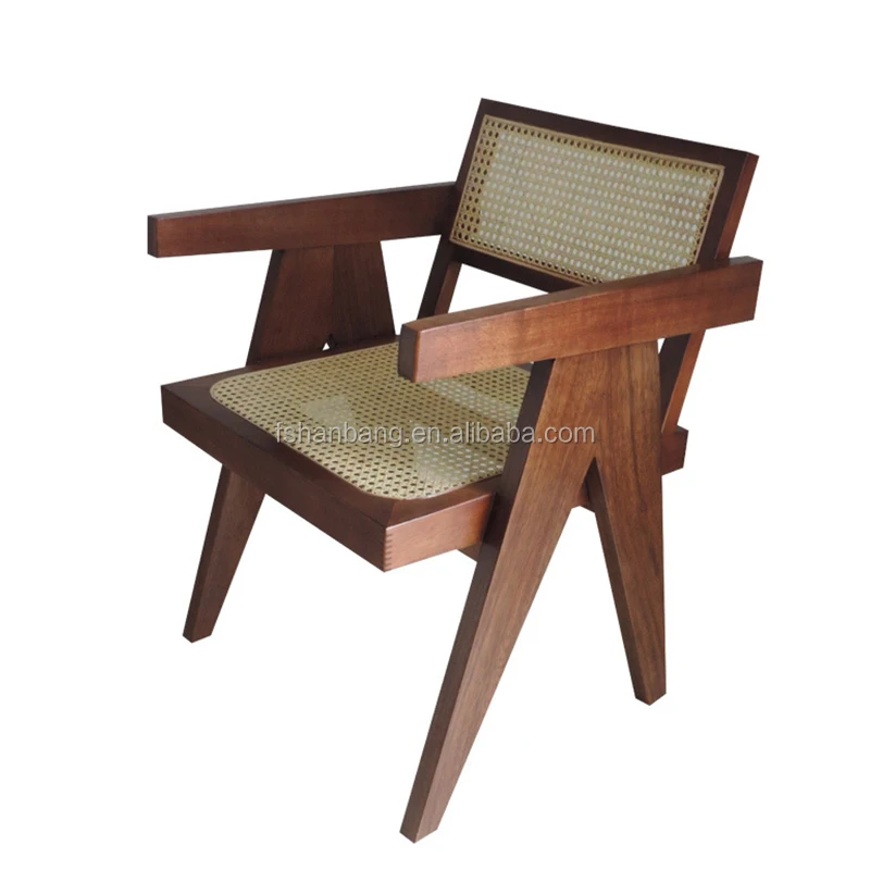 Natural Or Black Finished V Leg Office Wood Rattan Cane Chair