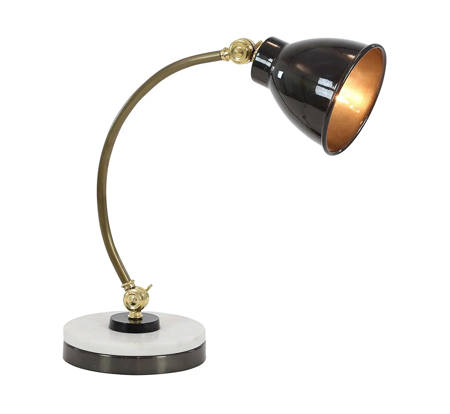 Deco 79 28548 Black Iron and Marble Task Lamp, 16" x 15", Brass/White/Silver