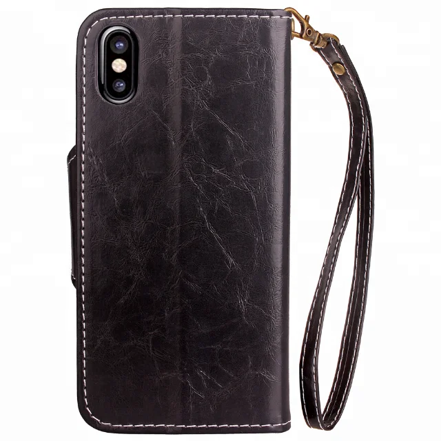 Genuine flip down leather case for iphone 6 7 8 x leather wallet case slim