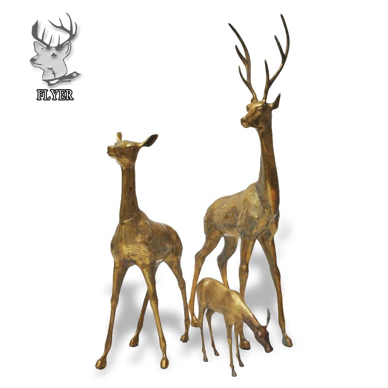 Home Decoration Life Size Antique Brass Deer Sculpture Deer Family