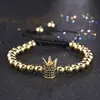 2018 New Products 18K Gold Plated Copper Beads Men's Handmade Braided Strand Woven Macrame Crown Bracelets
